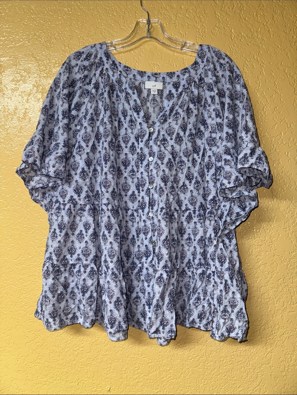 J. Jill Blue Paisley Button-Front Peasant Blouse